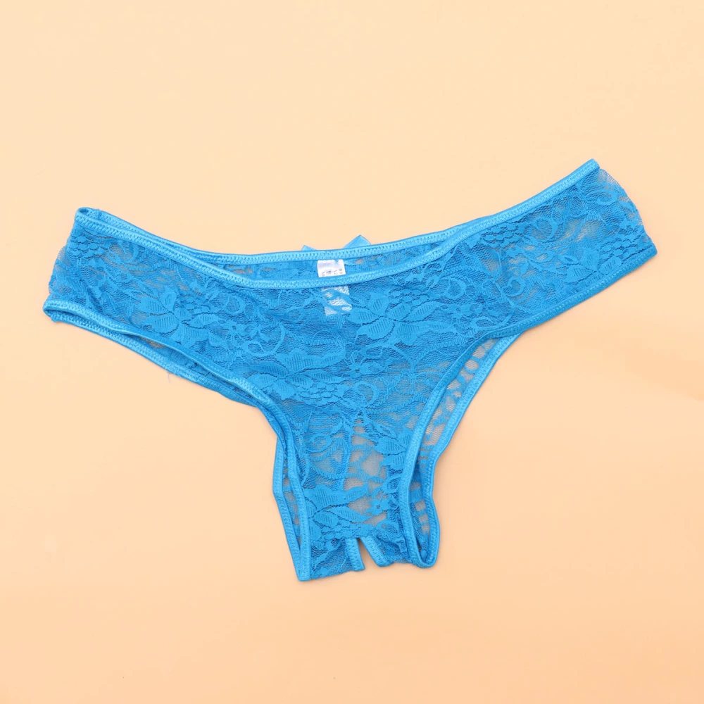 Women's Sexy Lace Lingerie Underwear Open Crotch G-String Briefs - Size 3XL (Blue)