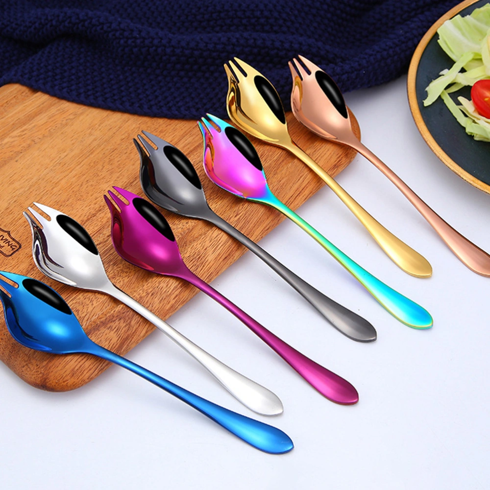 2Pcs Dual Purpose Home Salad Spoons Stainless Steel Long Handle Fork Spoons