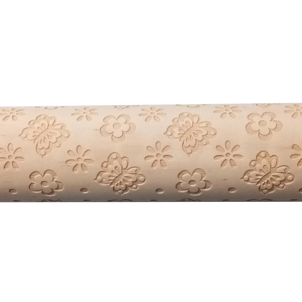 Wooden Rolling Pin Beautiful Printing Rolling Pin for Home Store Baking (Butterflies and Flowers Pattern)