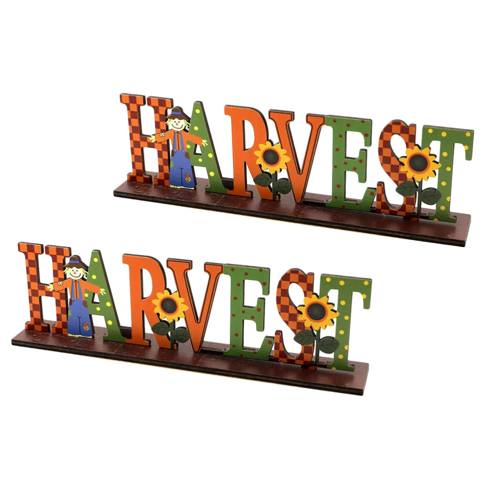 2pcs Thanksgiving Wood Ornaments Hollow-out Decors Party Desktop Layout Props