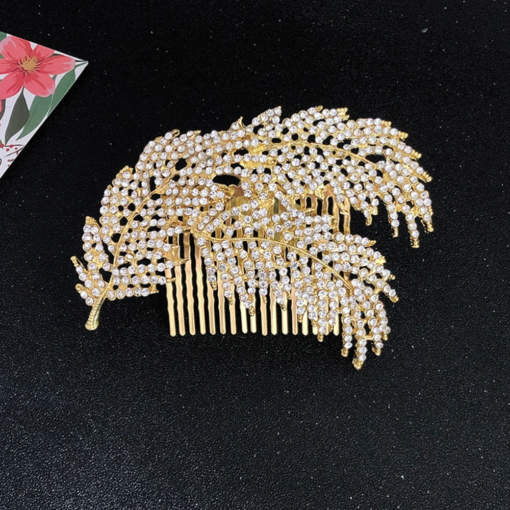 Rhinestone Hair Insert Comb Flower Designed Hair Comb Bride Headdress Wedding Headwear Golden (White Rhinestone)