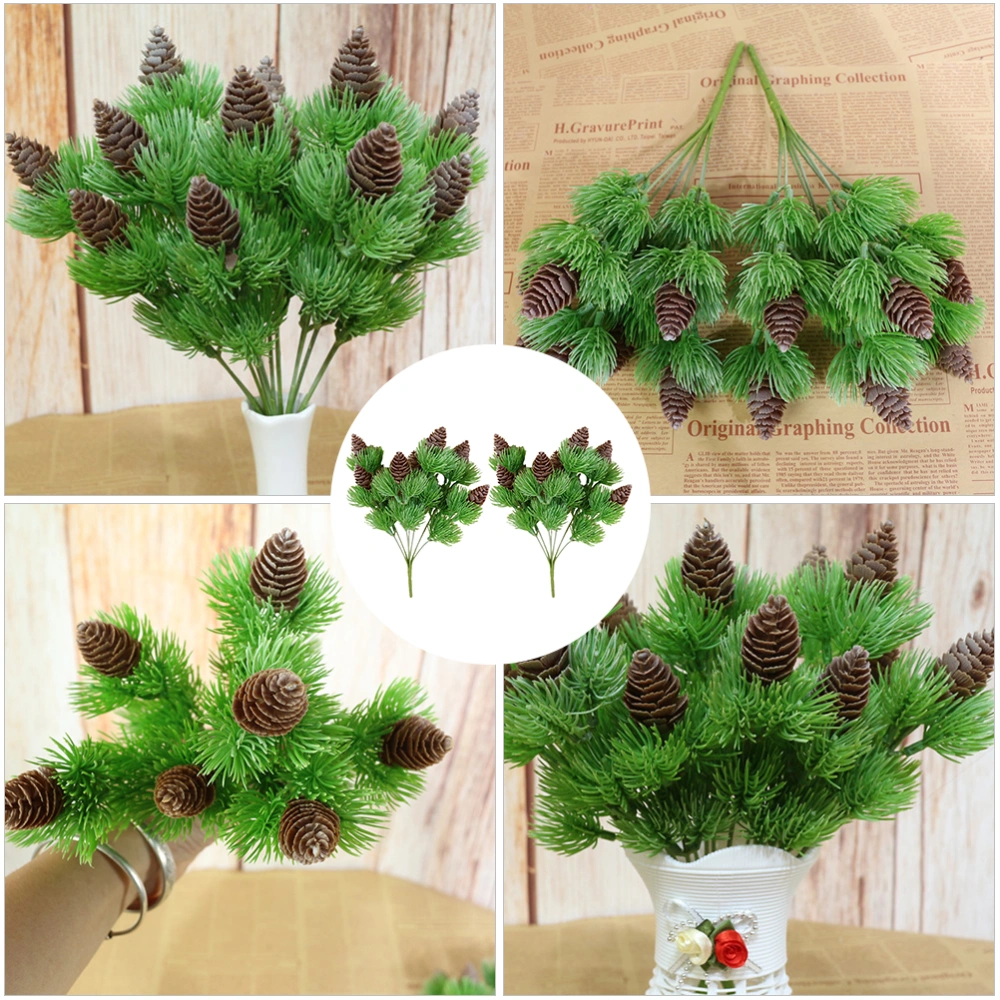 2Pcs Christmas Artificial Pine Picks Simulation Pine Tree Branches Photo Props