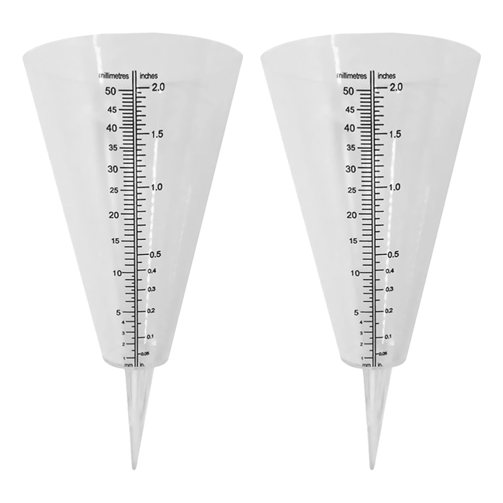 2pcs Cone Shaped Rain Gauge Plug Measuring Cup Transparent Rainfall Gauge