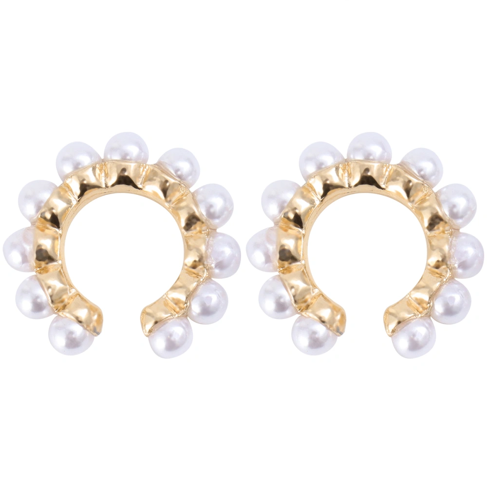 Alloy Ear Clips Simple Fashionable Sweet Ear Clips Creative Bead Ear Clips for Woman (White)