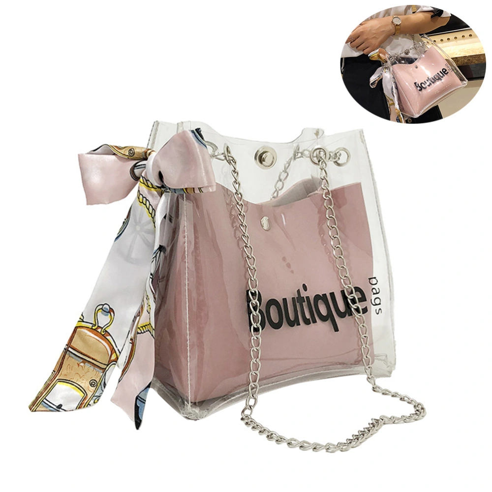 Jelly Bag Transparent Crystal Shoulder Bag Crossbody Messenger Bag with Ribbon Decor Women Summer Handbag (Pink)