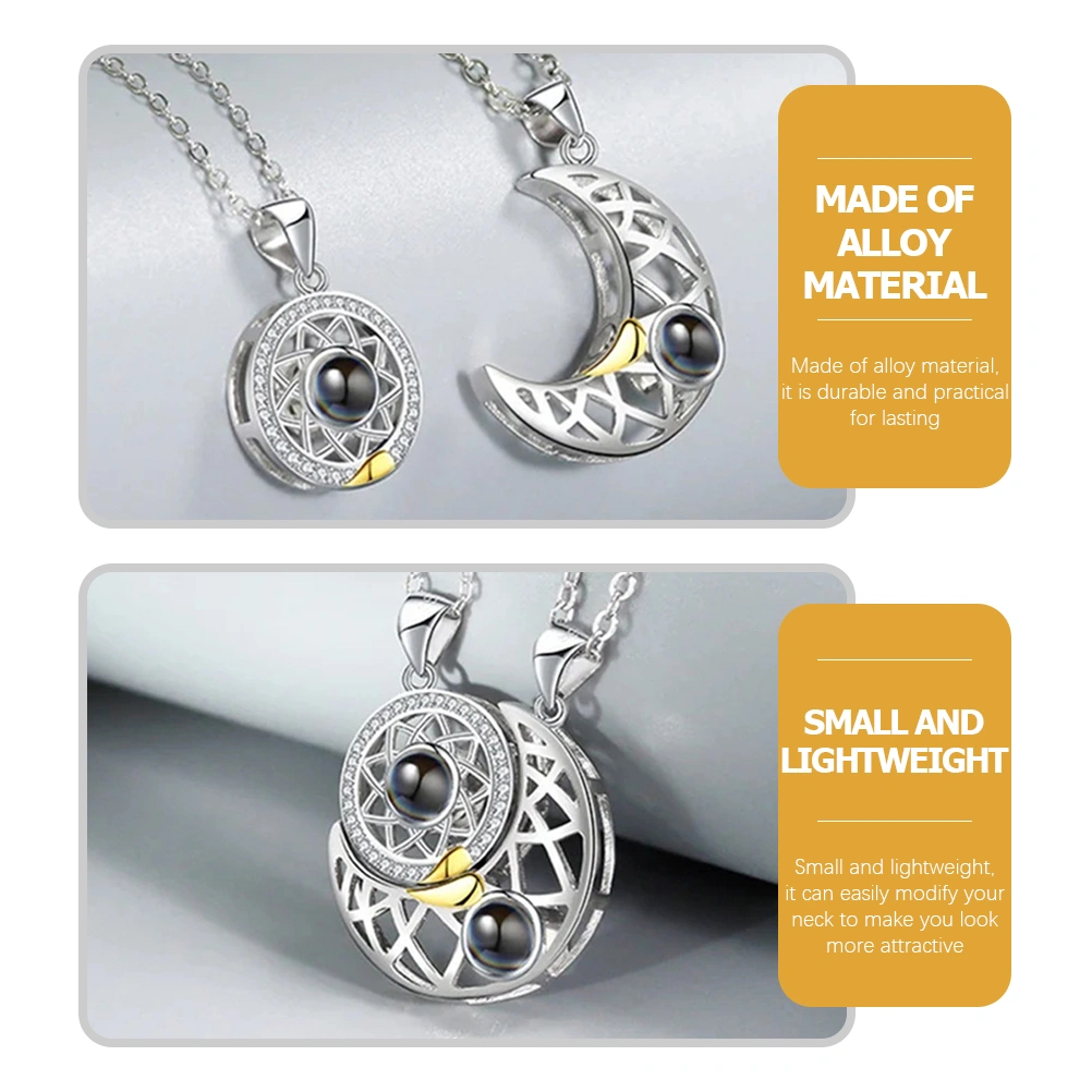2pcs Couple Necklaces Projection Necklaces Moon Sun Love Matching Necklaces