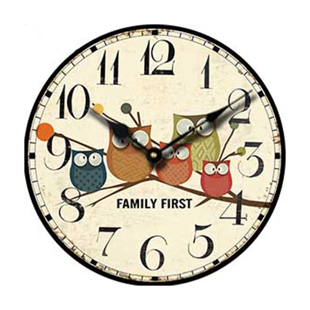 Vintage France Paris Colorful French Country Tuscan Style Non-Ticking Silent Wood Wall Clock with Animals Owl Cartoon style