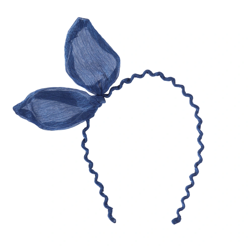 Vintage Voile Bunny Ears Headband Wavy Hair Band Headware Hair Hoops Novelty Party Costume Hair Accessory For Kids Girls (Navy)