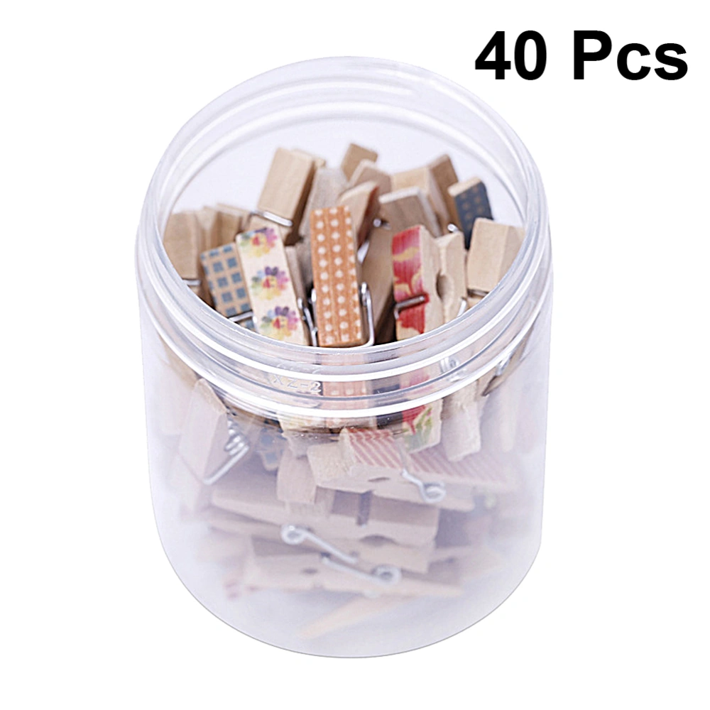 40pcs Wood Clips Printing Photo Clips Colour Painting Clips Note Photo Hemp Rope Clip Color Mixed