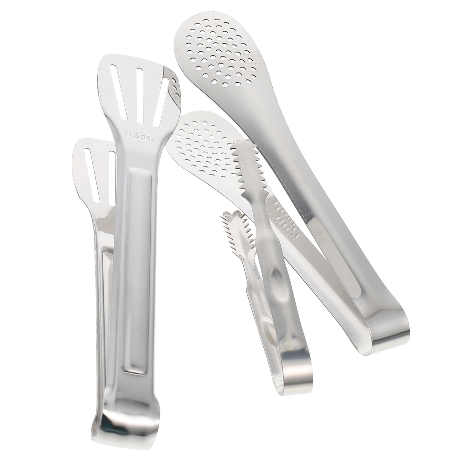 3pcs Stainless Steel Kitchen Tongs Steak Tongs Food Serving Clips (Silver)