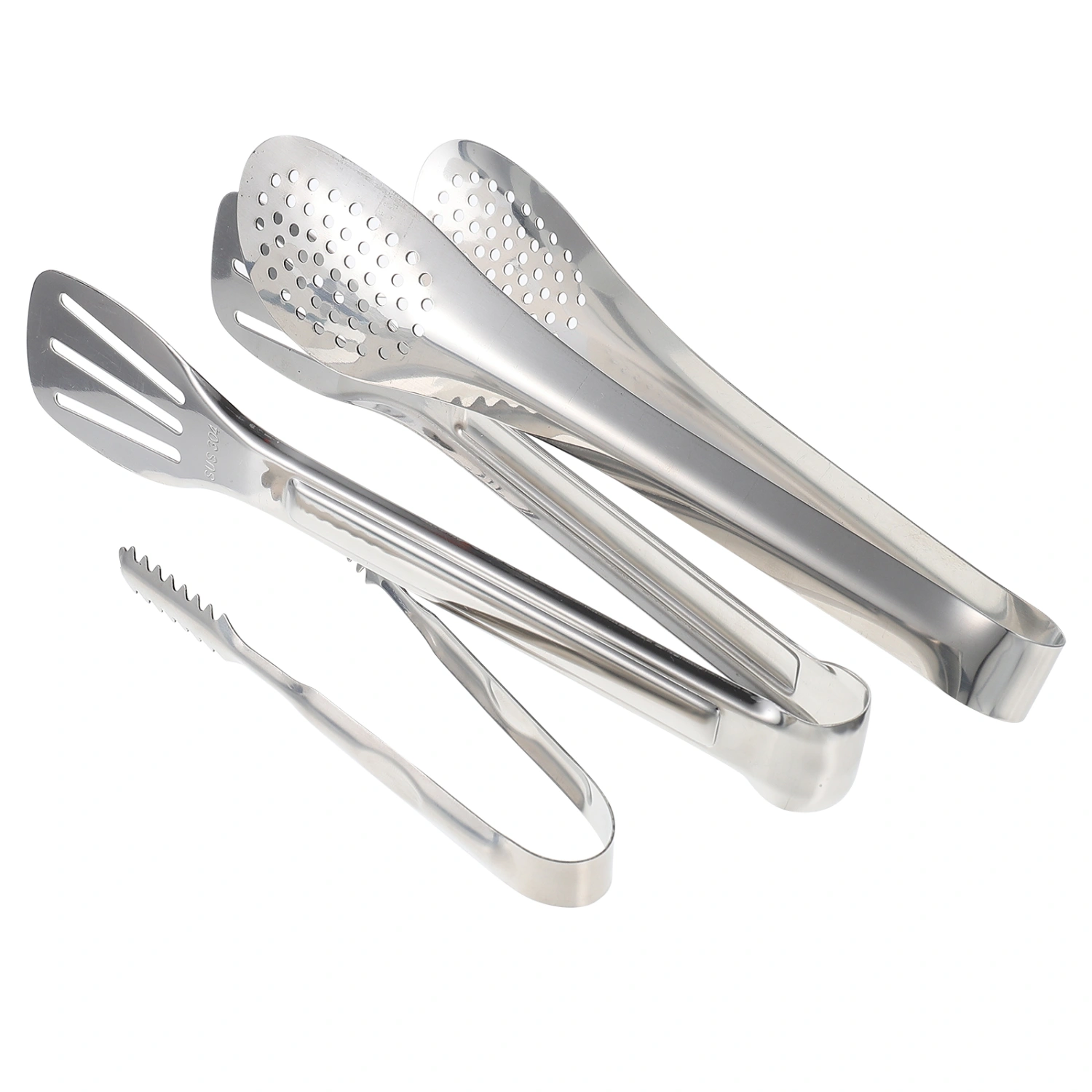 3pcs Stainless Steel Kitchen Tongs Steak Tongs Food Serving Clips (Silver)