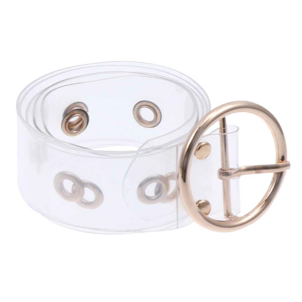 1Pc Women Fashion Transparent Waist Belt Chic Durable Waistband for Dresses Jeans Golden Round Shape Buckle Pattern