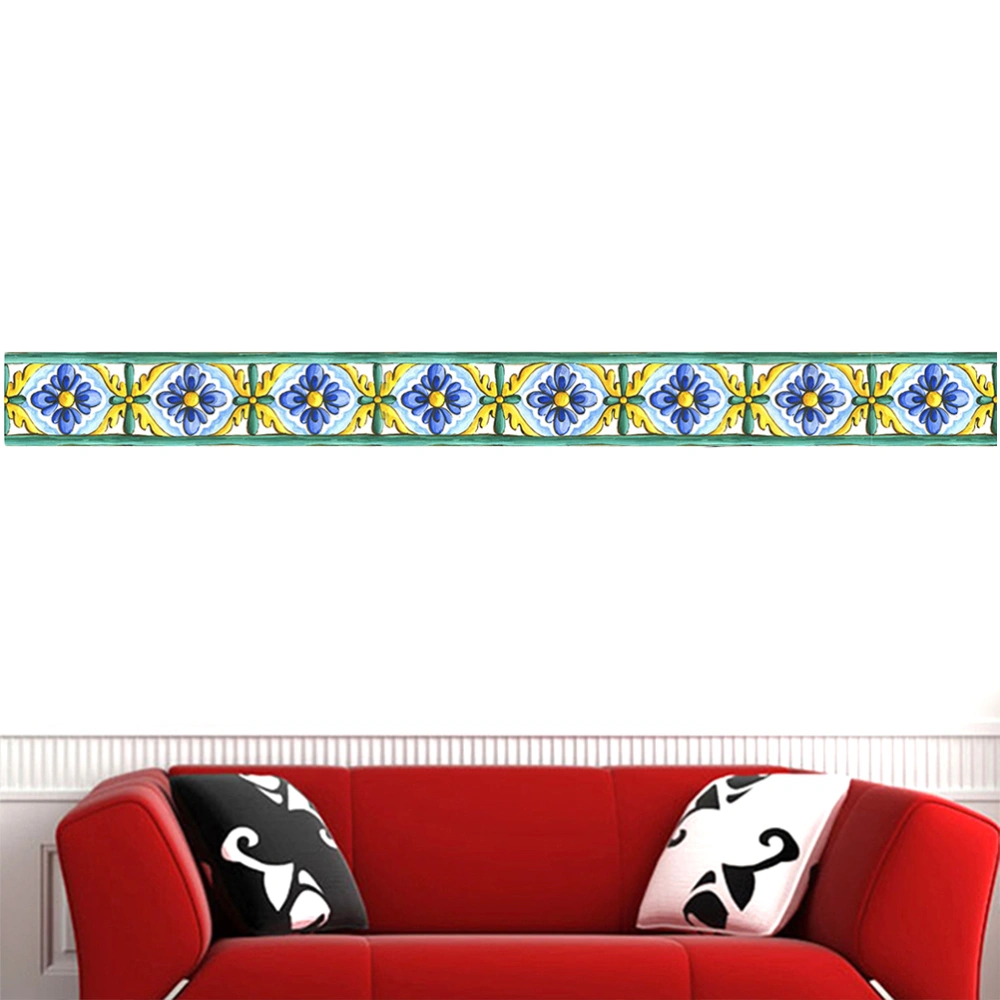 1PC Vintage Wallpaper Border Sticker Wall Simulation Tiles Waistline Wall Sticker Waterproof Self-Adhesive Border Decal for Bathroom Kitchen (10x300cm, Normal)