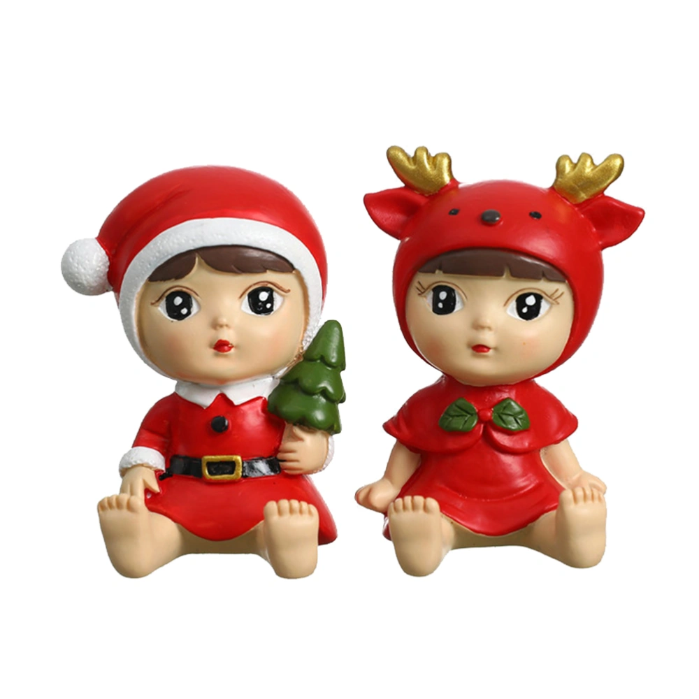 2pcs Christmas Lovely Doll Car Ornament Resin Cake Topper Car Interior Decor Christmas Doll with Hat and Antlers Funny Kids Gift Vehicle Accessories