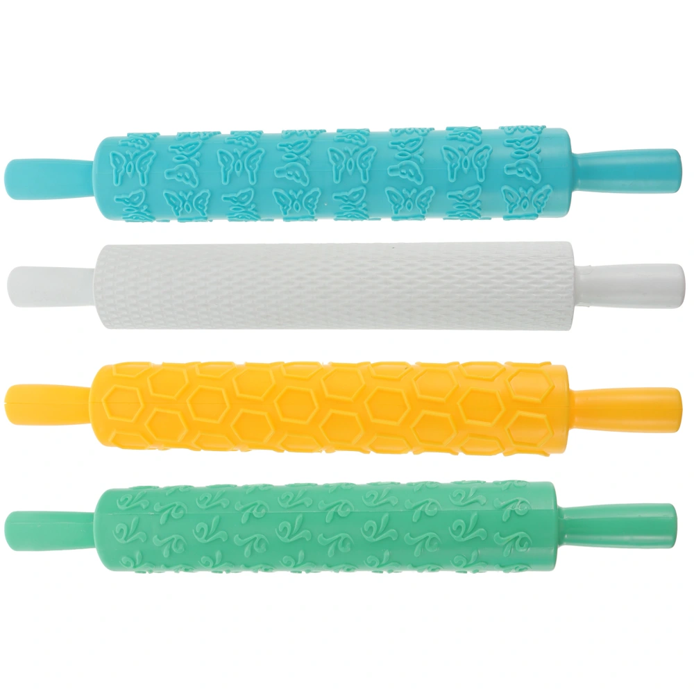 4pcs Plastic Rolling Pin Embossed Rolling Pin Baking Pastry Rolling Stick