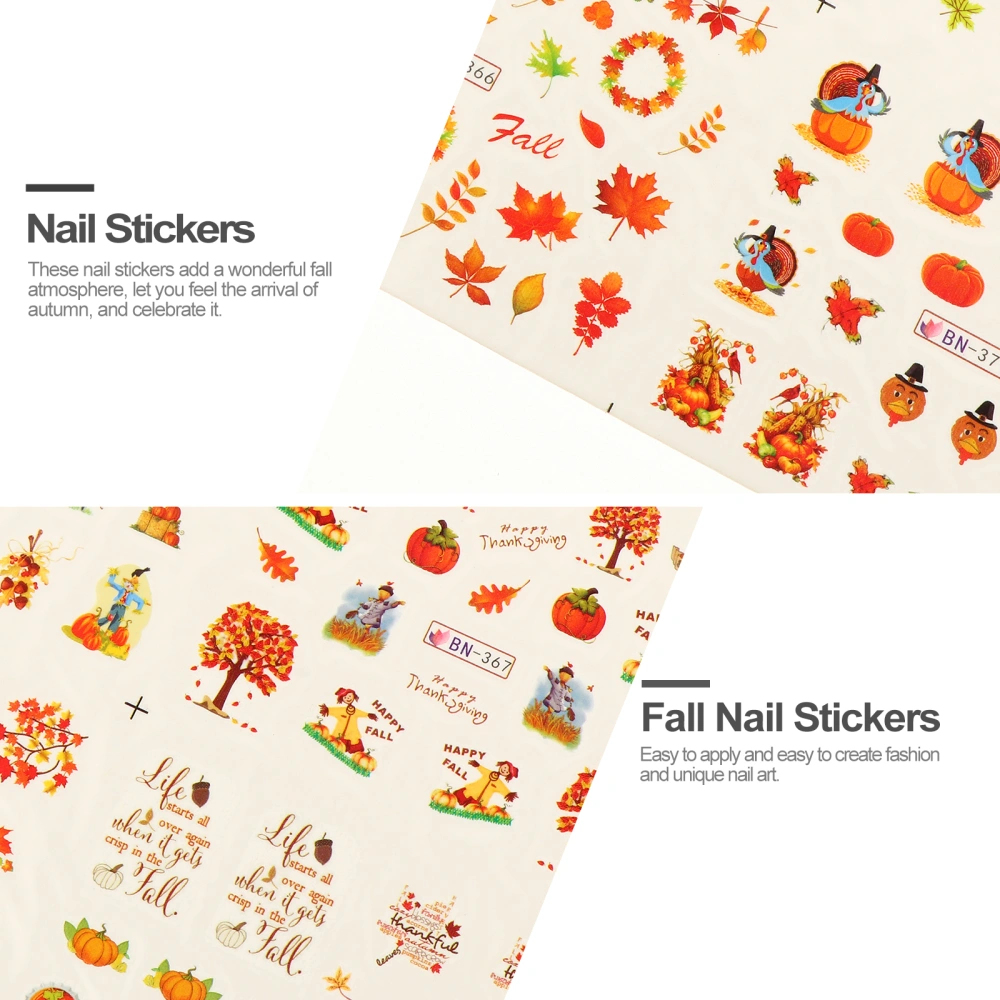 12Pcs Happy Fall Maple Nail Stickers Thanksgiving Nail Art Manicure Decals