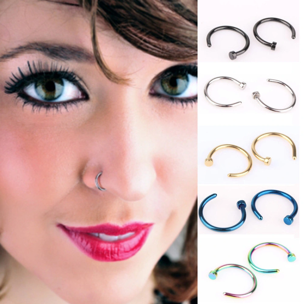 6Pcs Surgical Steel Curved Nose Rings Studs Nostril Piercing Body Jewelry (Random Colors)