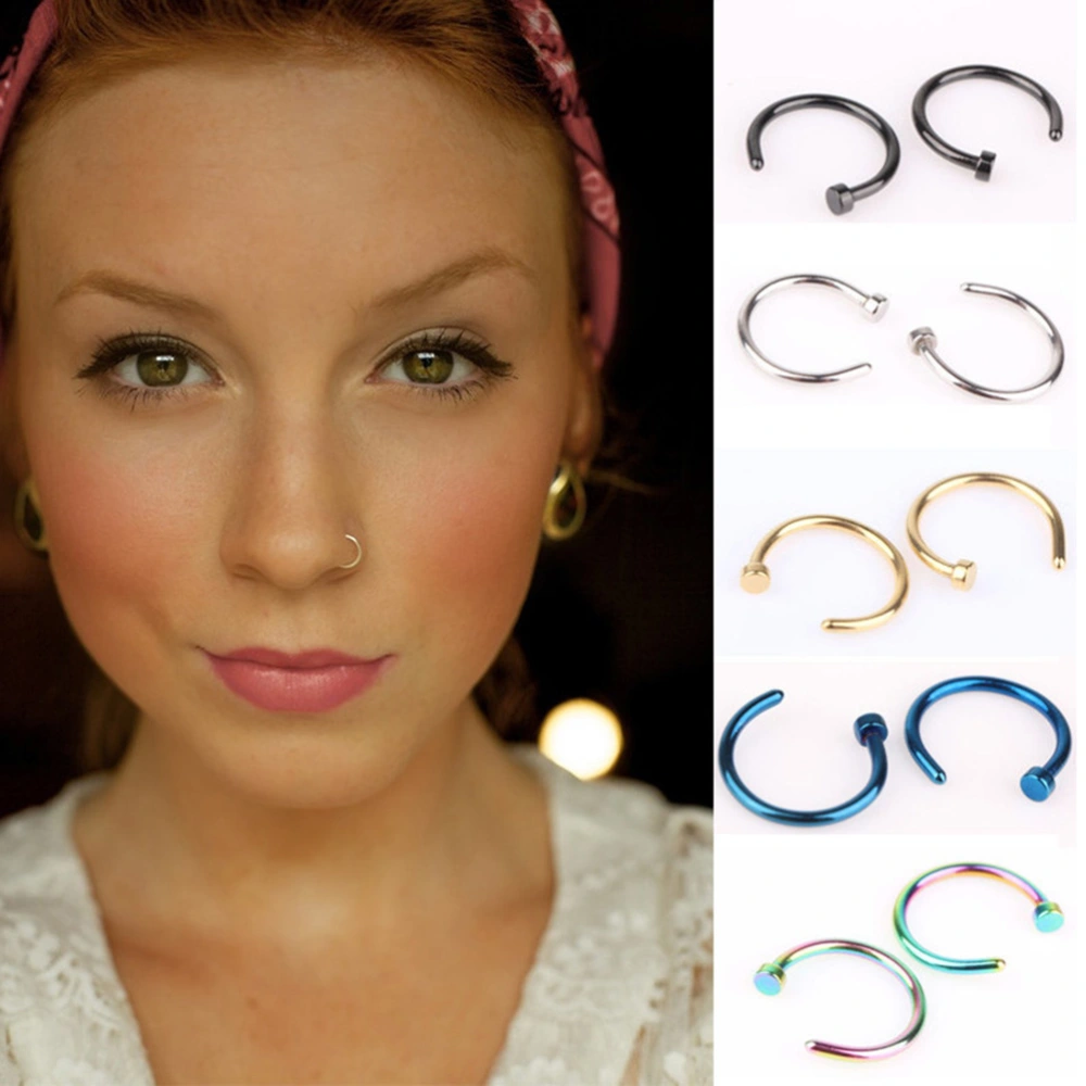 6Pcs Surgical Steel Curved Nose Rings Studs Nostril Piercing Body Jewelry (Random Colors)