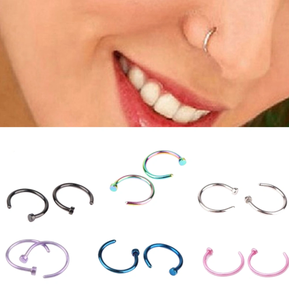 6Pcs Surgical Steel Curved Nose Rings Studs Nostril Piercing Body Jewelry (Random Colors)