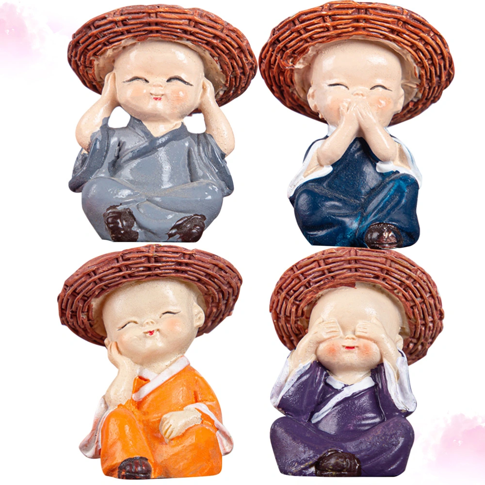 4pcs Little Monks Decoration Creative Desktop Ornament Unique Resin Crafts Tabletop Adornment for Home Living Room