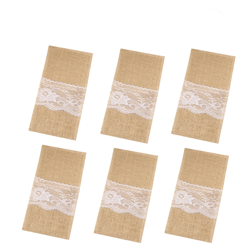 10Pcs Burlap Lace Cutlery Holders Vintage Jute Cutlery Pocket and Fork Bag for Wedding Party Decoration (Type B)