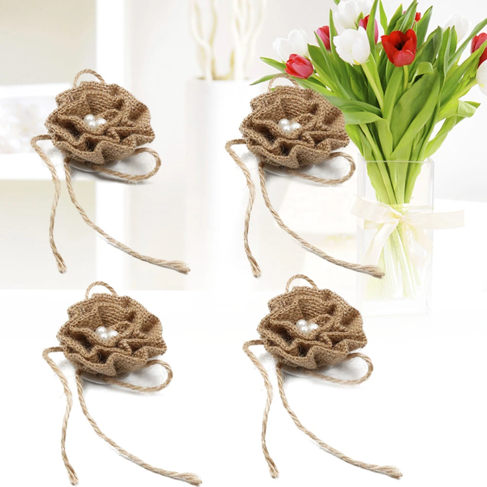 4 Pcs Diy Natural Linen Flower Decoration Handwork Beautiful Garment Accessories Flower for Wedding Party