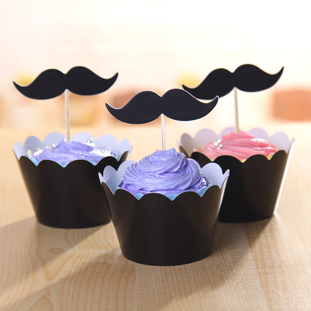 48pcs Black Beard Birthday Cupcake Wrapper and Topper Cake Decor Party Supplies for Festival Party Birthday