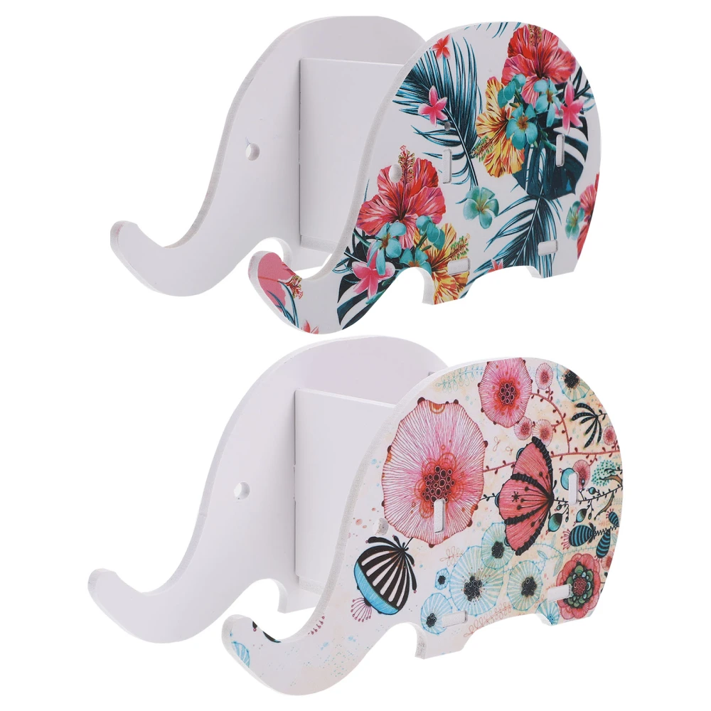 2PCS Multi-functional Wooden Printing Elephant Shape Mobile Phone Pen Holder