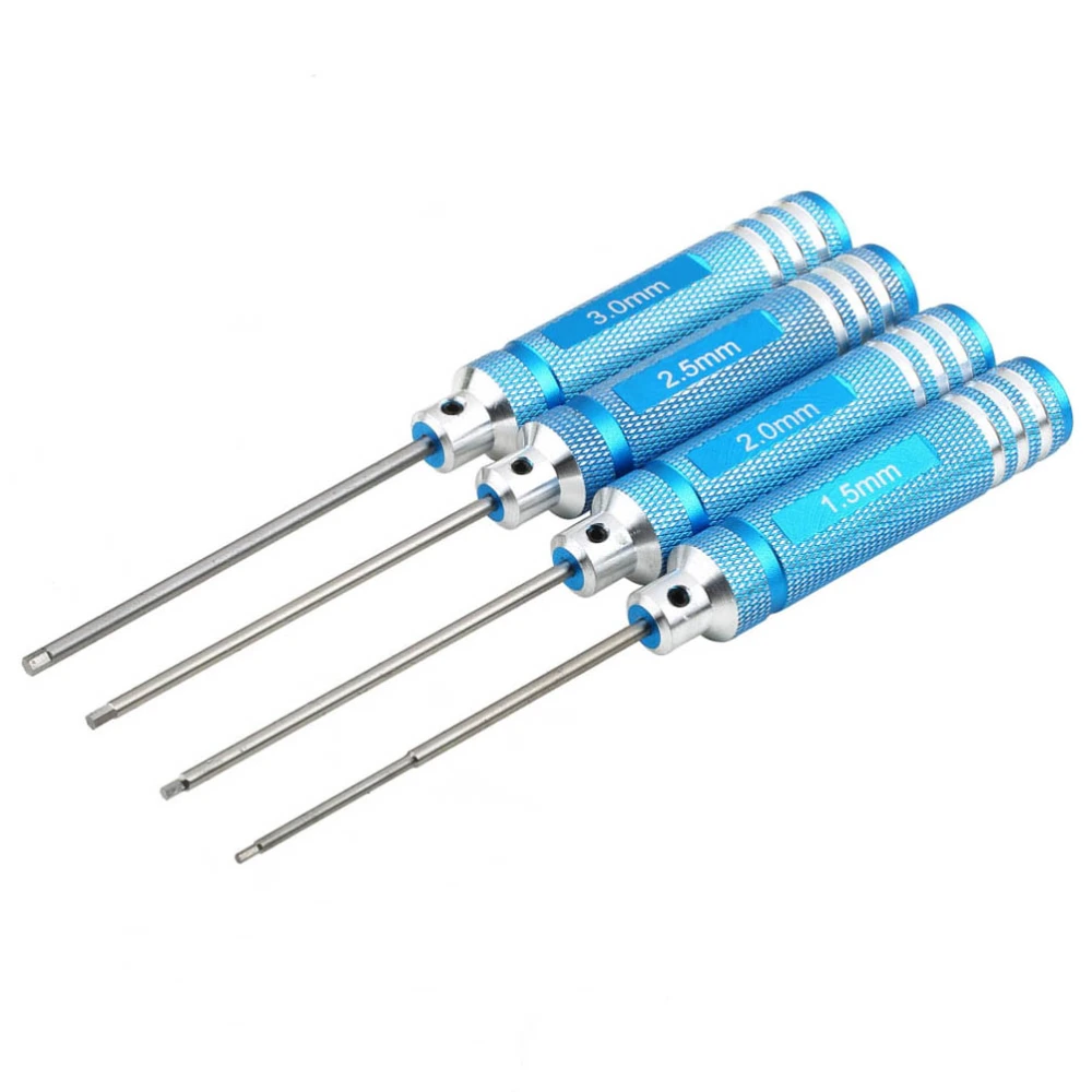 4pcs Metal Hexagonal Hex Screw Driver Screwdrivers Tools Kit 1.5mm 2.0mm 2.5mm 3.0mm for RC Helicopter (Blue)