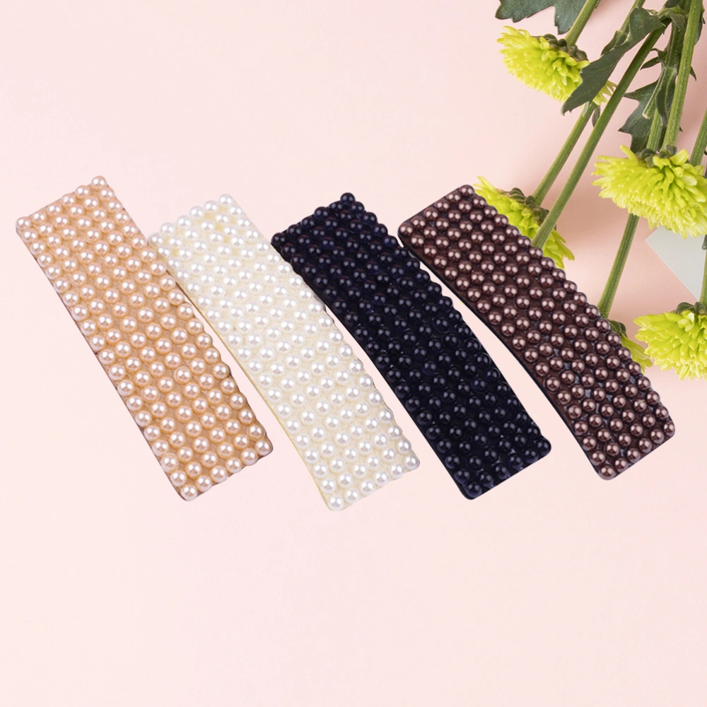 4pcs Fashion Simple Hair Clips Fresh Pearl Hair Barrettes Bobby Pin Hair Accessories for Ladies and Girls(Coffee and Flesh Pink and Black and White)