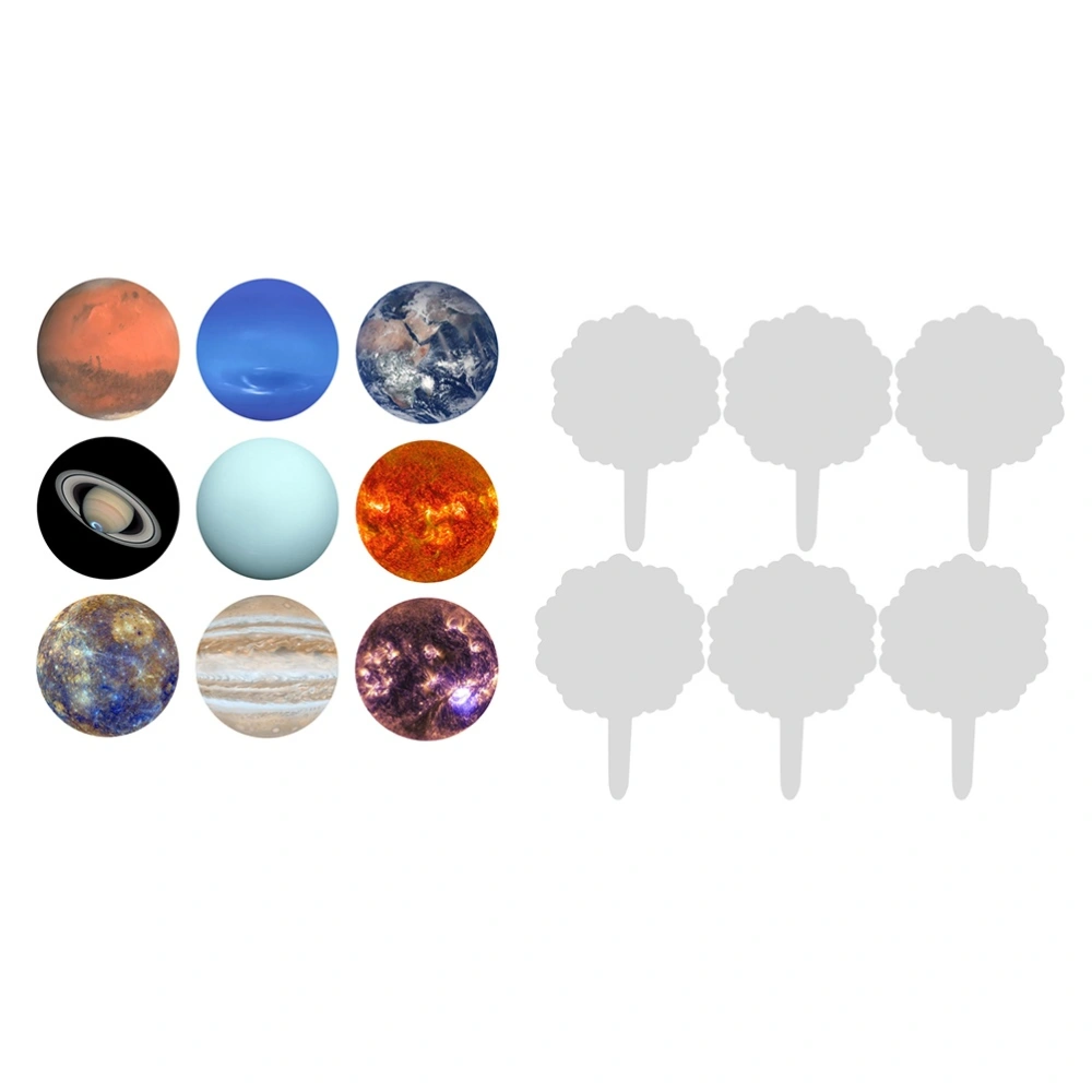 27pcs Solar System Planetary Birthday Cake Sticker White Cake Topper for Party Dessert Table Decoration (9pcs Cake Topper + 18pcs Star Stickers)