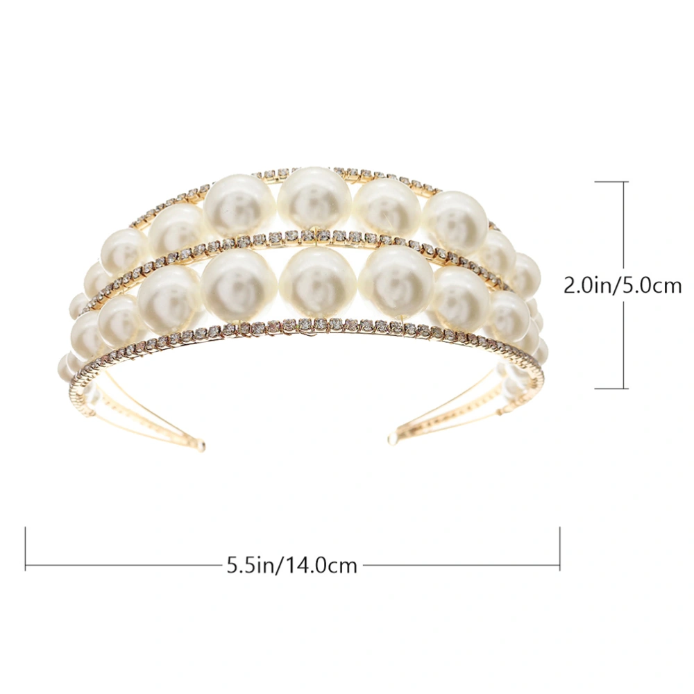 1pc Bride Crown Pearl Headband Ornament Stylish Rhinestone Hair Accessory