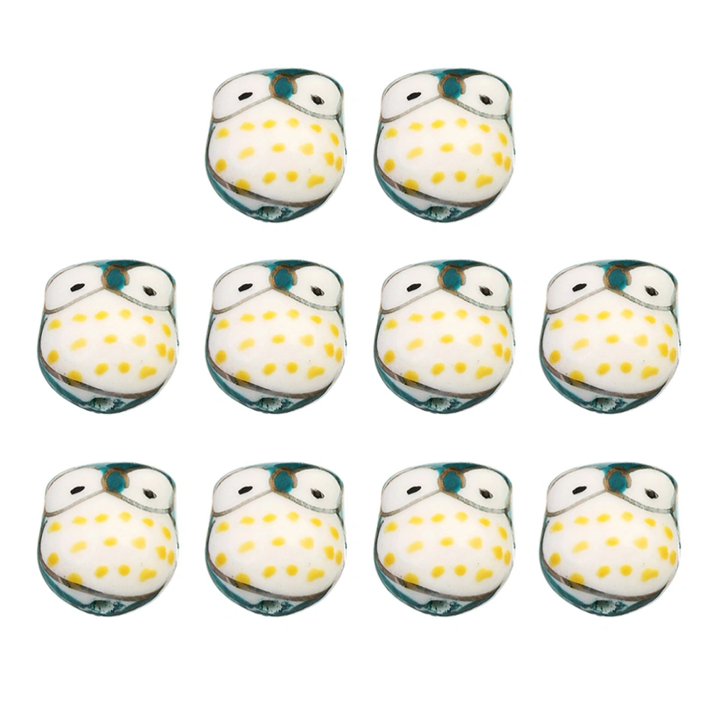 10pcs Cartoon Owl Ceramics Beads DIY Loose Beads DIY Jewelry Accessories Ceramics Scattered Beads (Army Green)