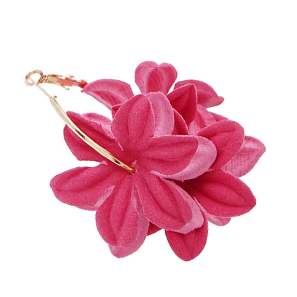 1 Pair Tulle Tasseled Simulation Flowers Earrings Alloy Ear Stud for Women and Ladies Girls (Red)