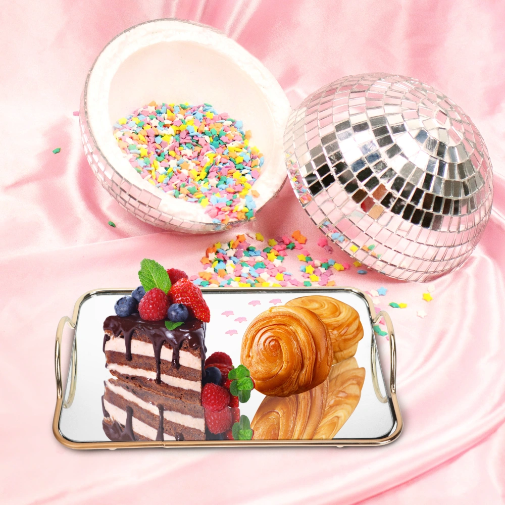 1Pc Iron Cake Plate Pastry Dessert Tray Mirror Surface Cake Display Stand