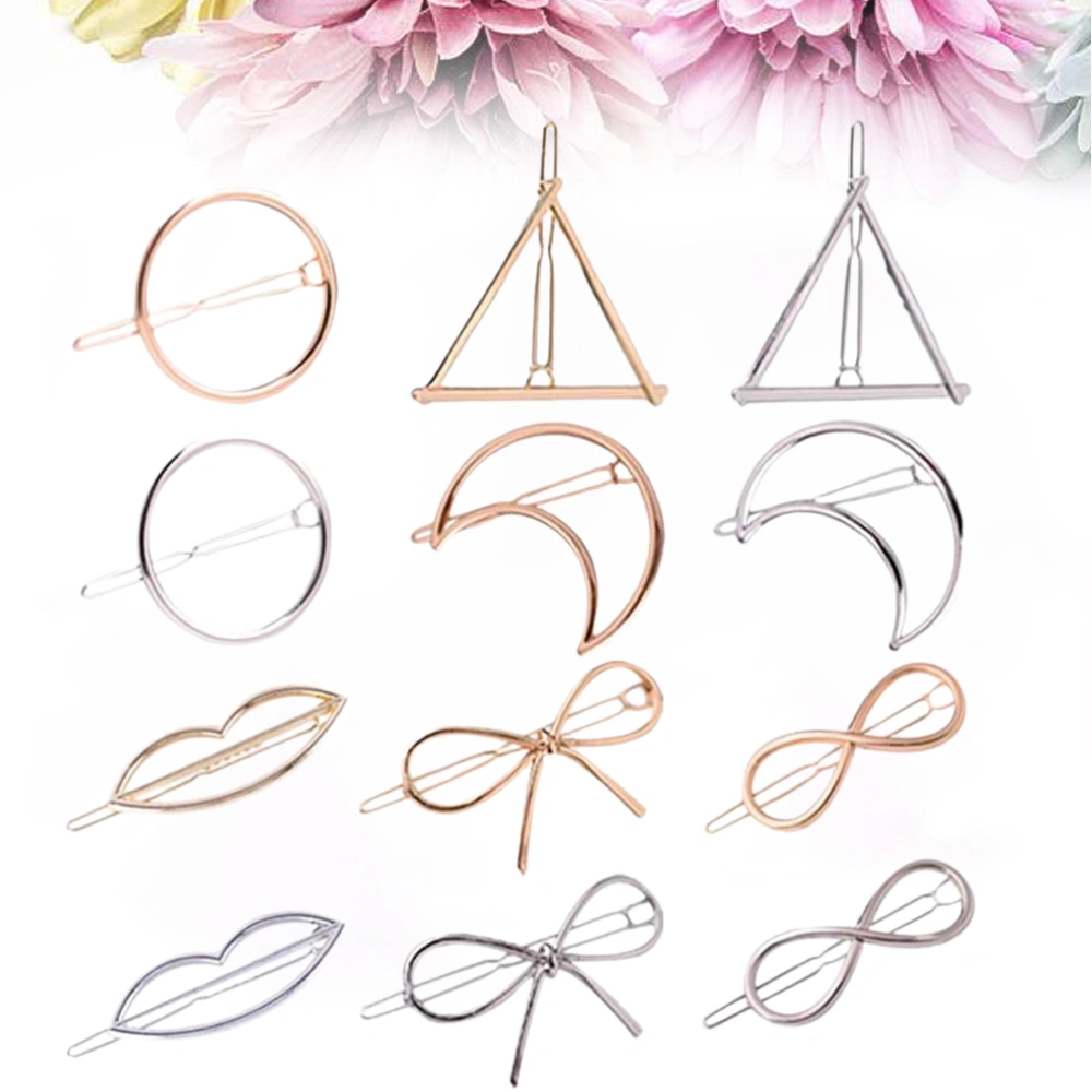 12pcs Geometric Hair Clips Hairpins Hollow Dainty Hairpin Clamps Triangle and Moon Multiple Style