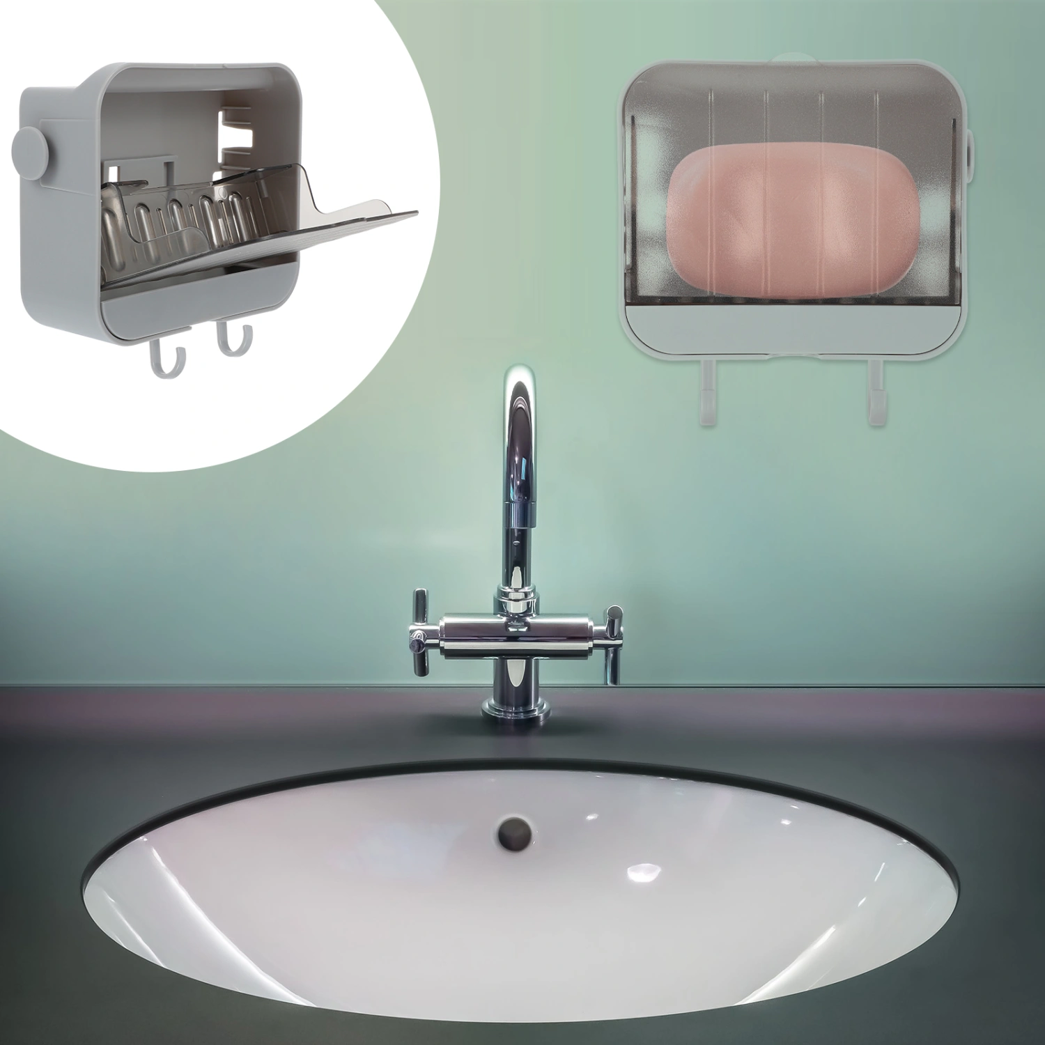 1 Set of Durable Wall Storage Rack Wall-Mounted Storage Shelf with Two Hooks