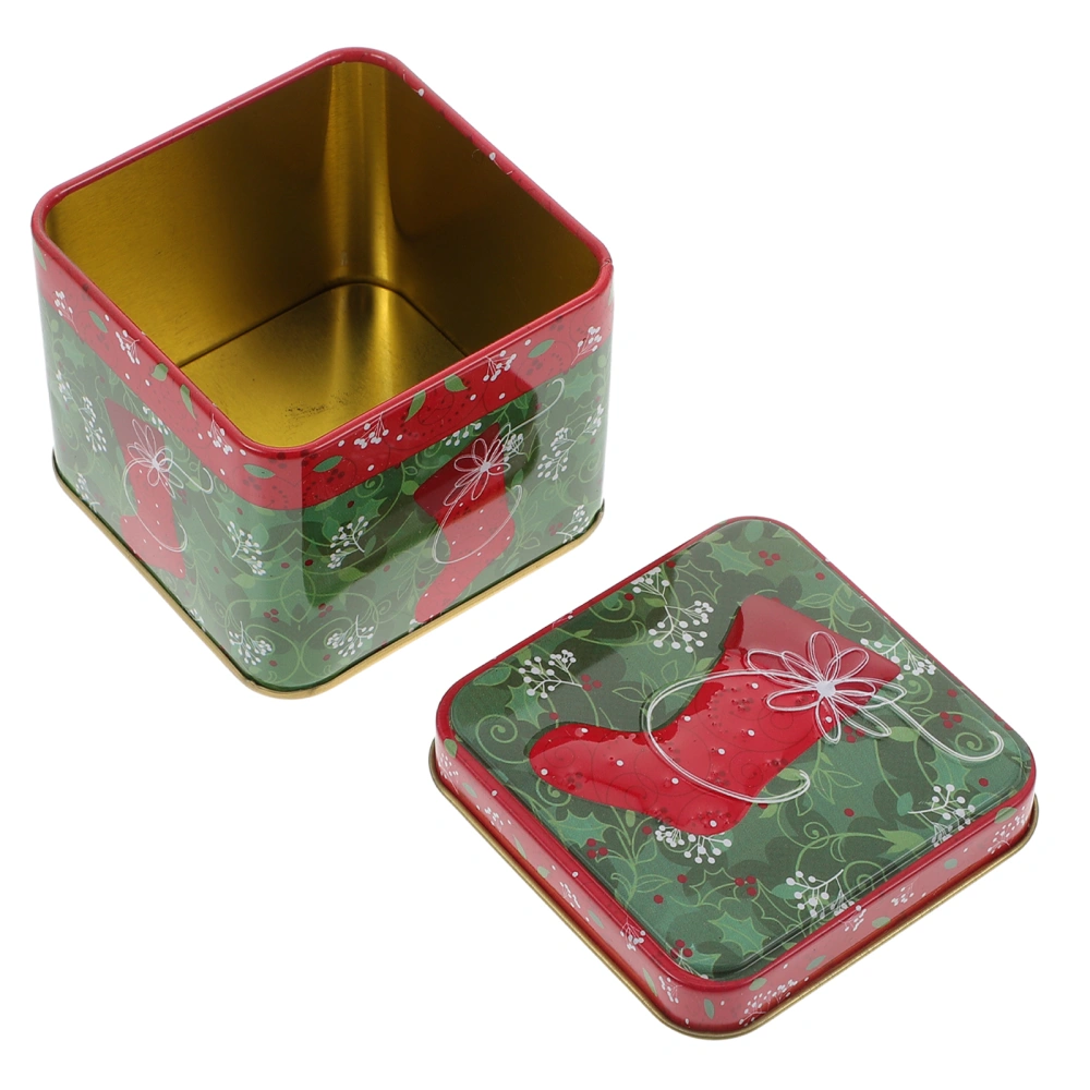 1Pc Christmas Gift Box Square Candy Embossed Tin Box Decorative Box for Party