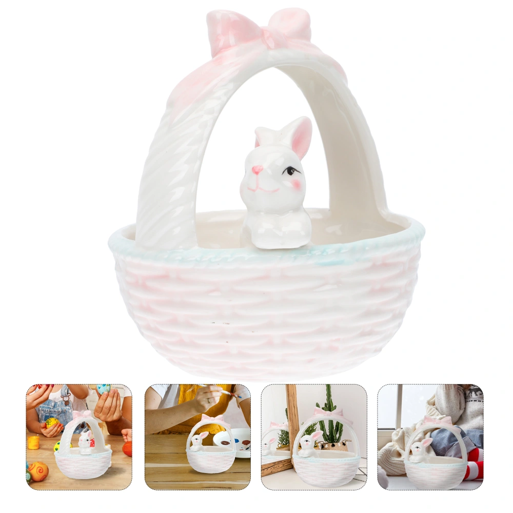 1PC Ceramic Easter Rabbit Basket Adornment Household Desktop Decoration