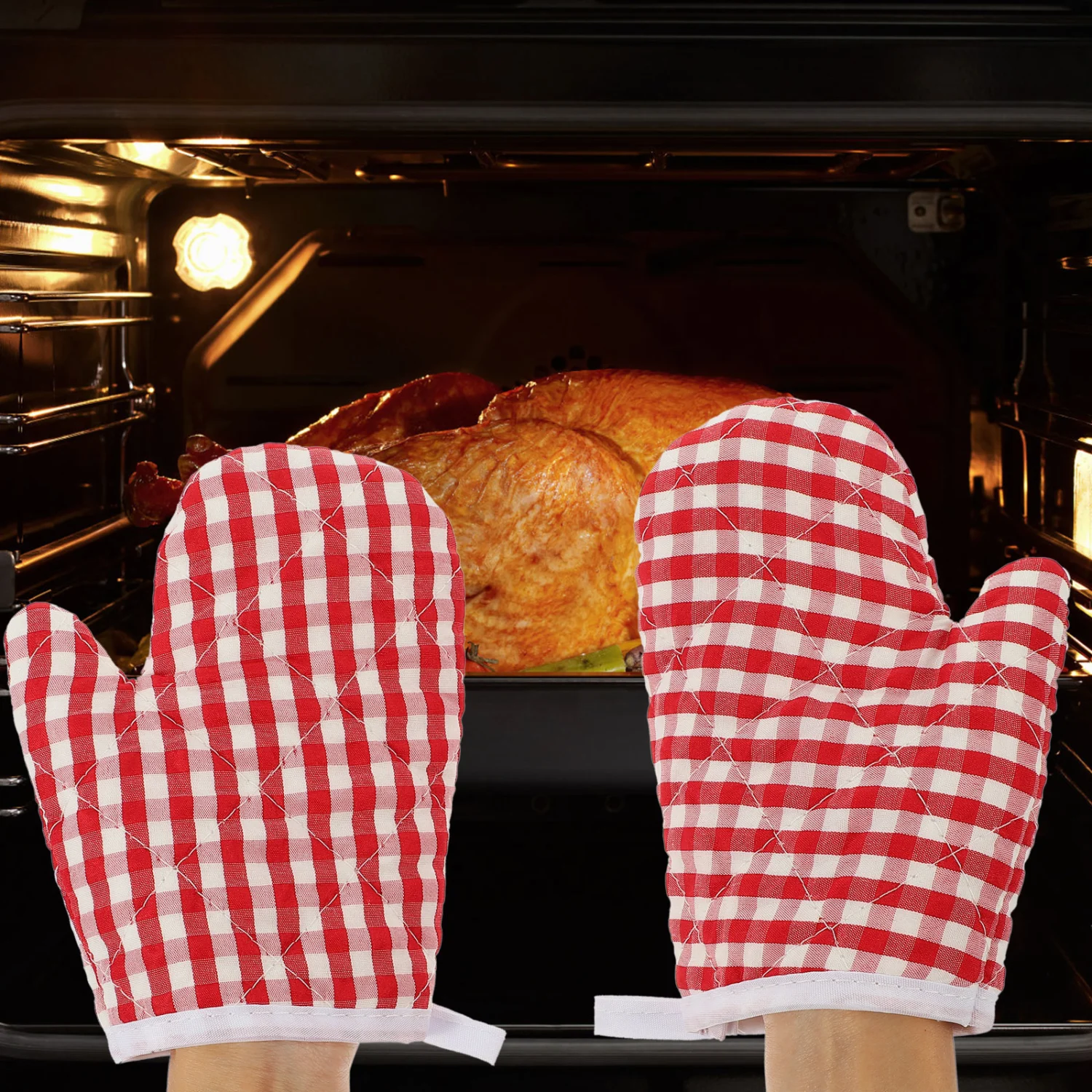4Pcs Heat Resistant Oven Mitts Kitchen Oven Gloves Decorative Baking Gloves Anti-scald Grill Gloves