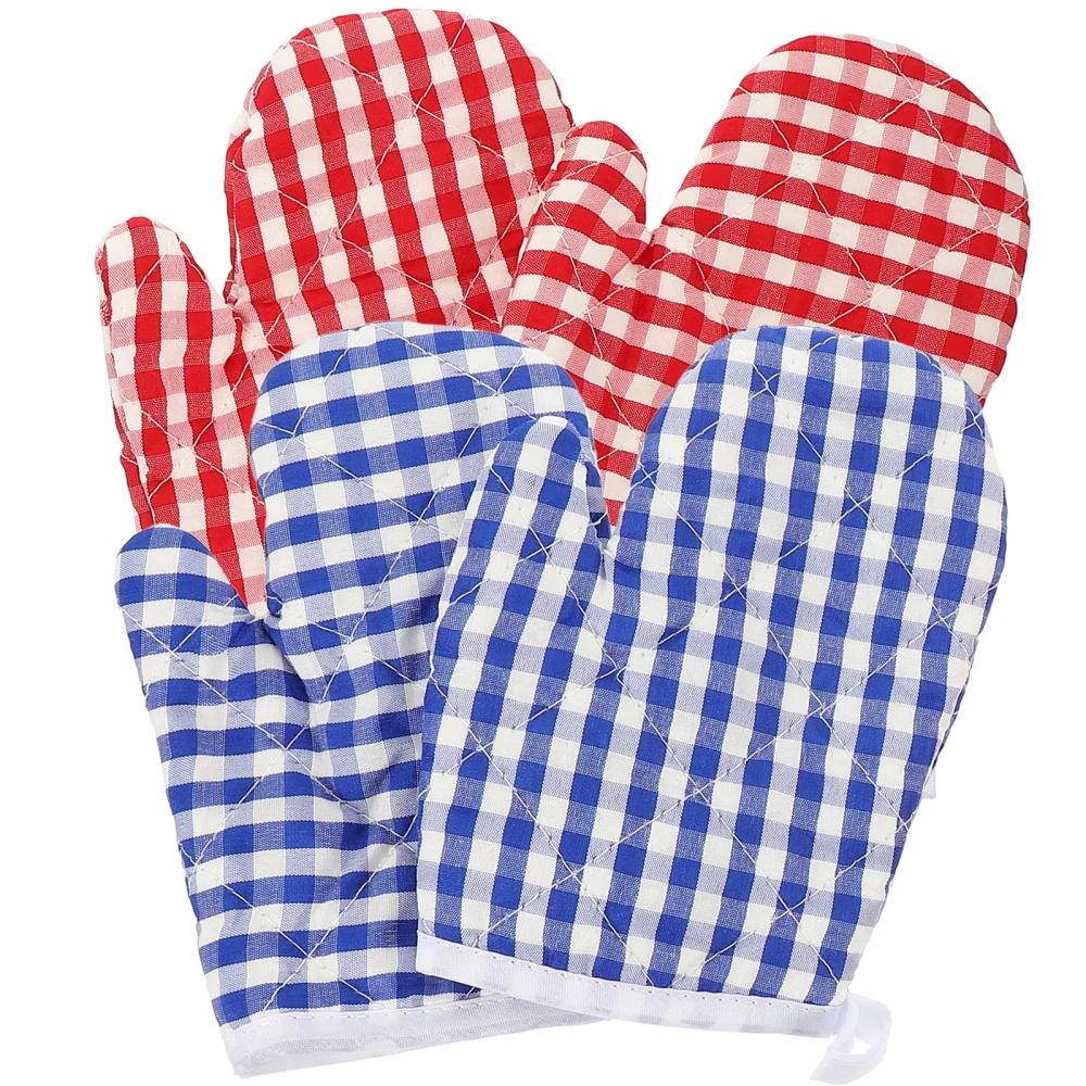 4Pcs Heat Resistant Oven Mitts Kitchen Oven Gloves Decorative Baking Gloves Anti-scald Grill Gloves