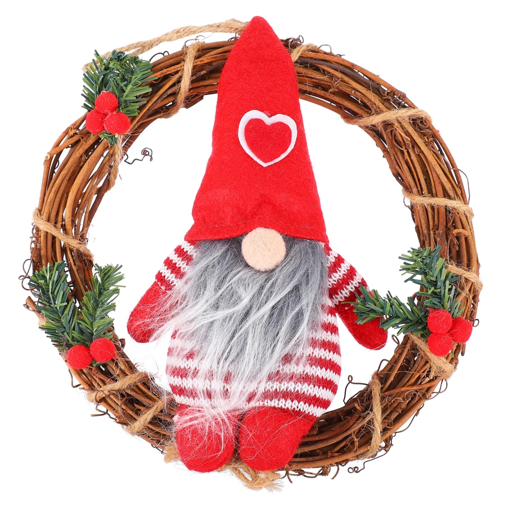 1pc Christmas Rattan Wreath Gnome Wreath Door Hanging Garland Photo Prop