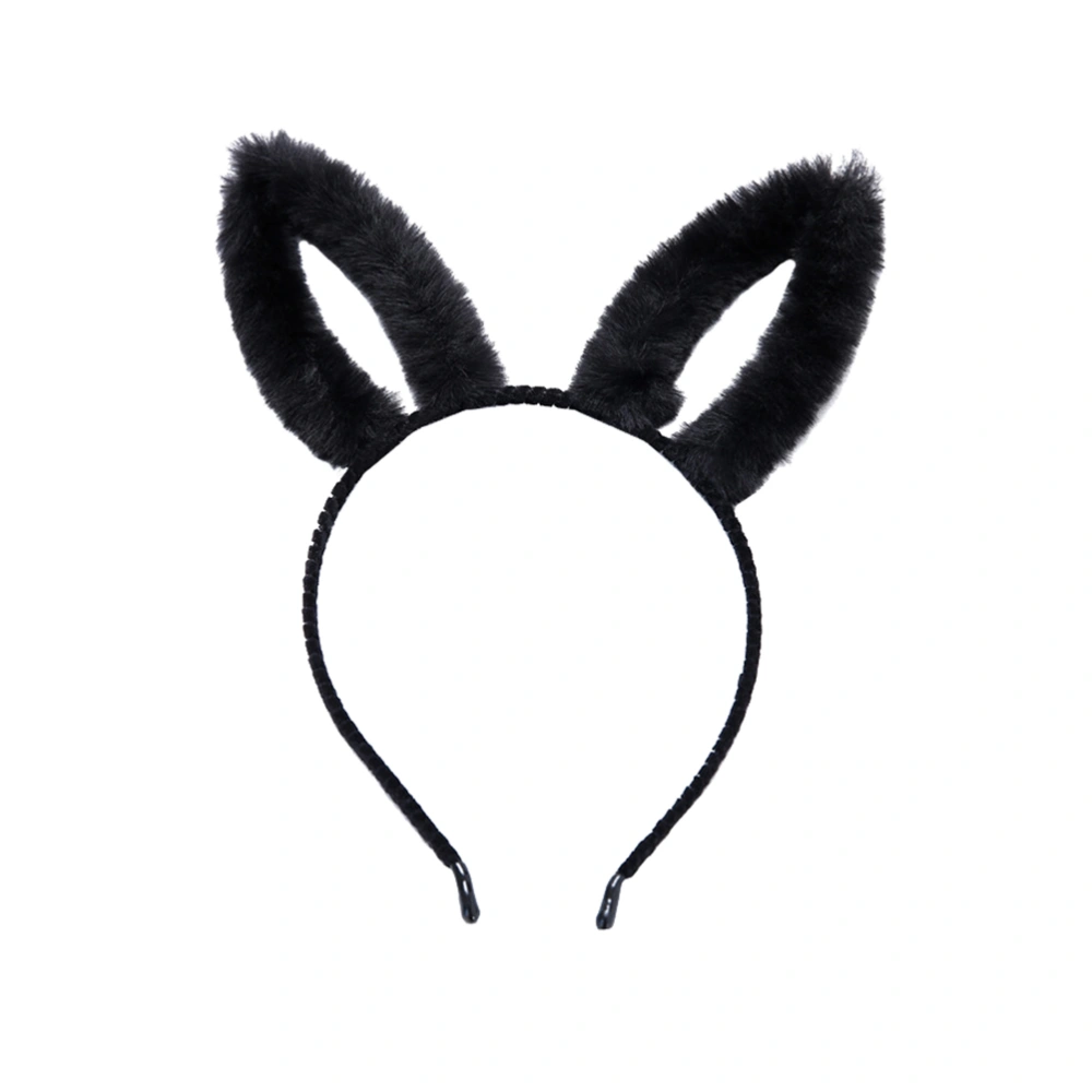 Plush Rabbit Ear Headband Decorative Hair Party Hair Accessories for Woman Girl Lady (Black)