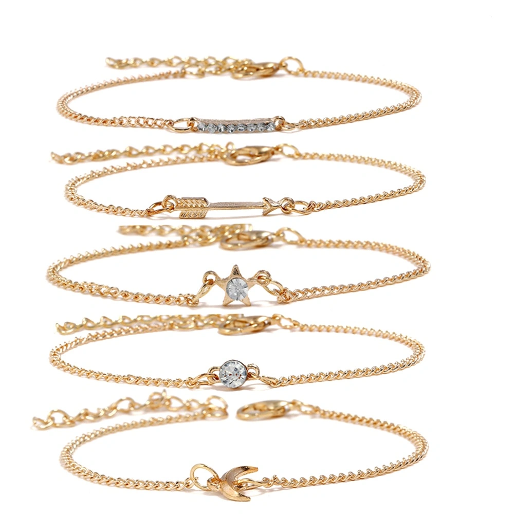 5Pcs Bracelets Anklets for Women Girls Cupid's Arrow Ankle Chains Bracelets Adjustable Beach Anklet Foot Jewelry Set (Golden)