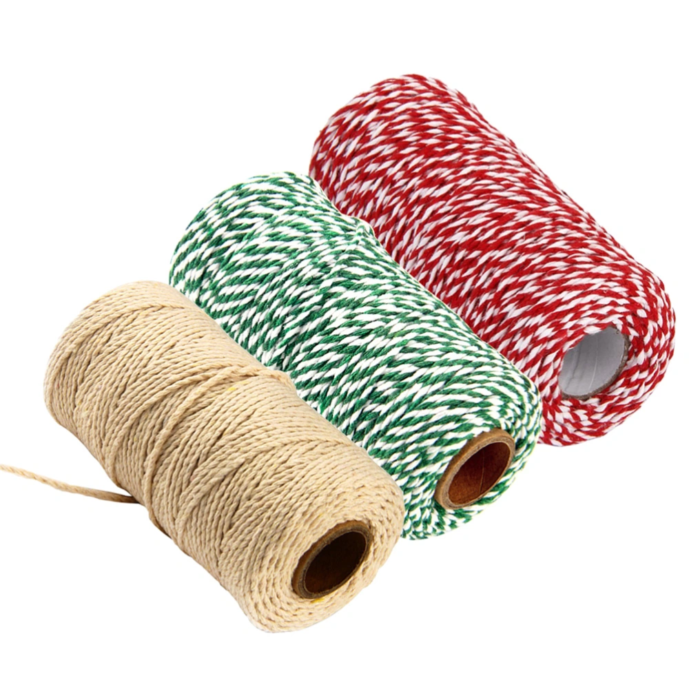 3pcs 2mm Colorful Cotton Twine String Cord Glass Bottle Gift Box Decor Craft (Red White + Green White + Beige)