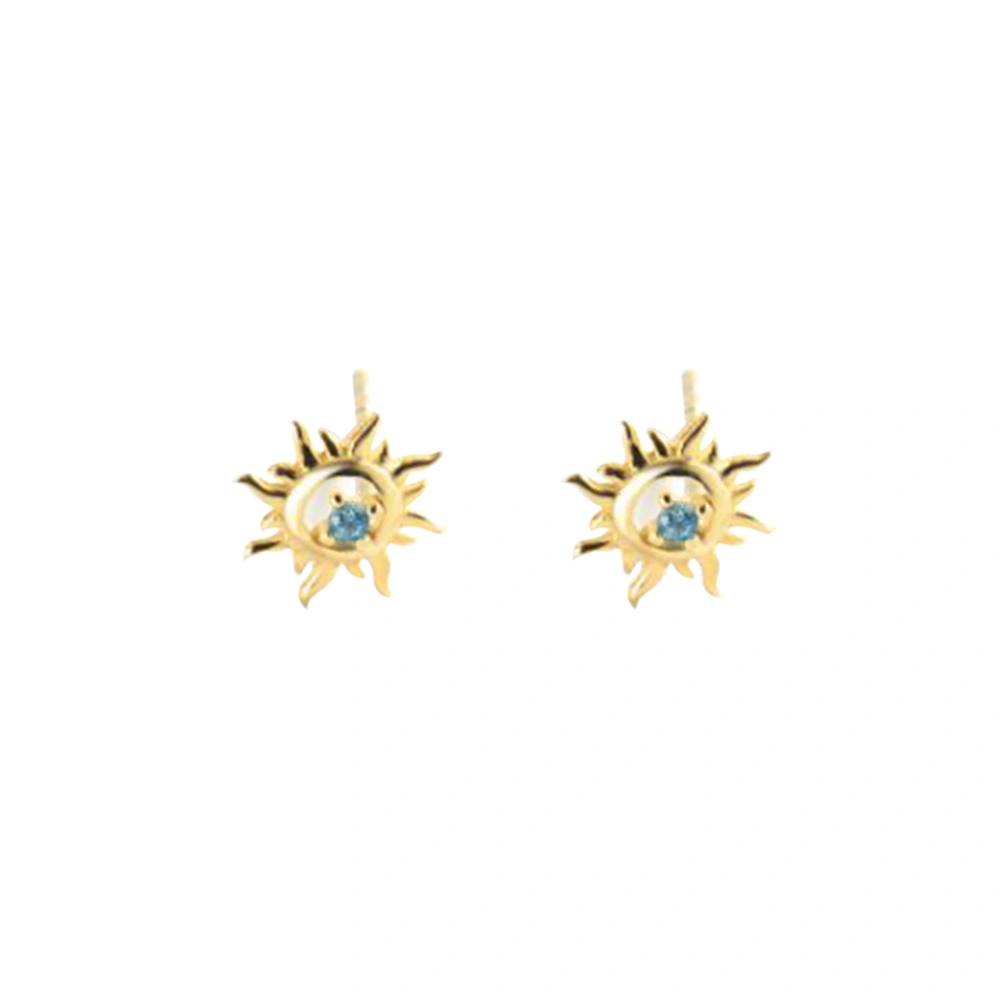 1 Pair Diamond Hollowed Out Sun Earrings Lovely Round Ear Studs Exquisite Earbobs for Woman Girl (14K Gold-925 Silver)