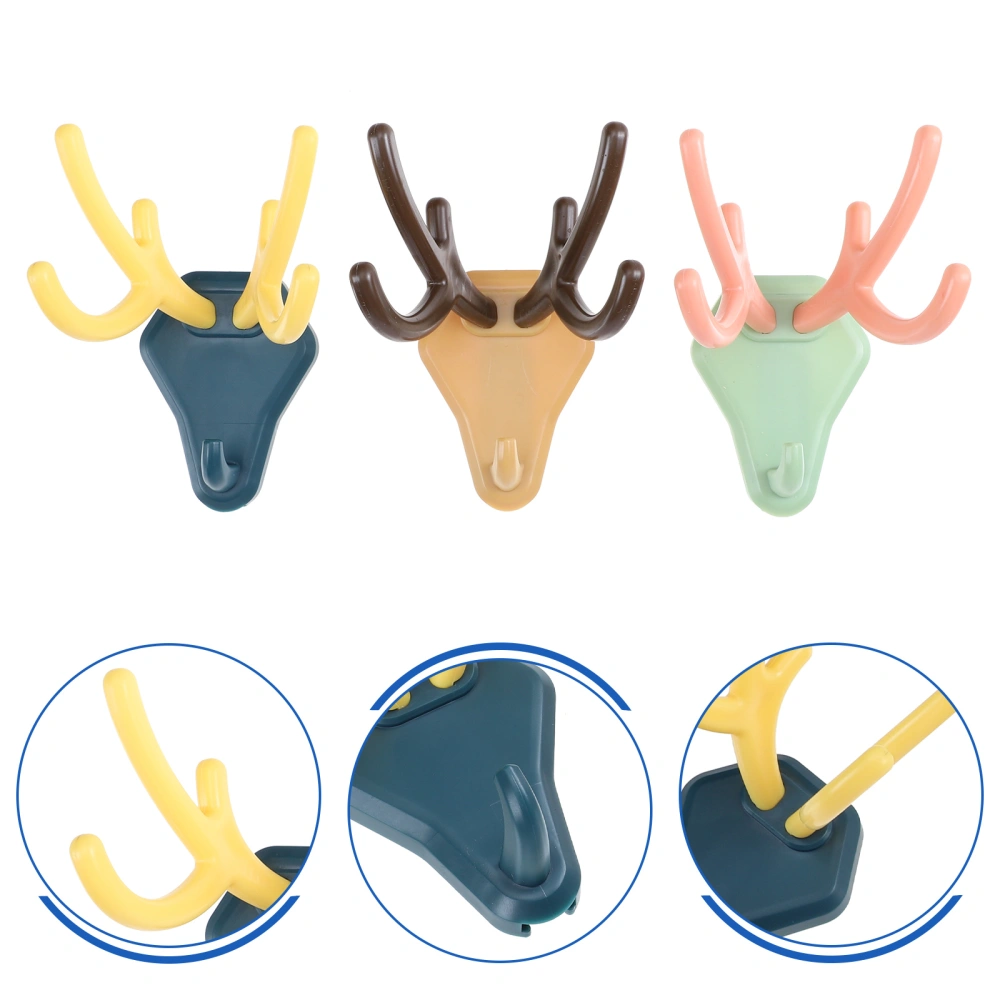 3pcs Antler Wall Hangers Adhesive Storage Holder Punch-free Storage Hooks