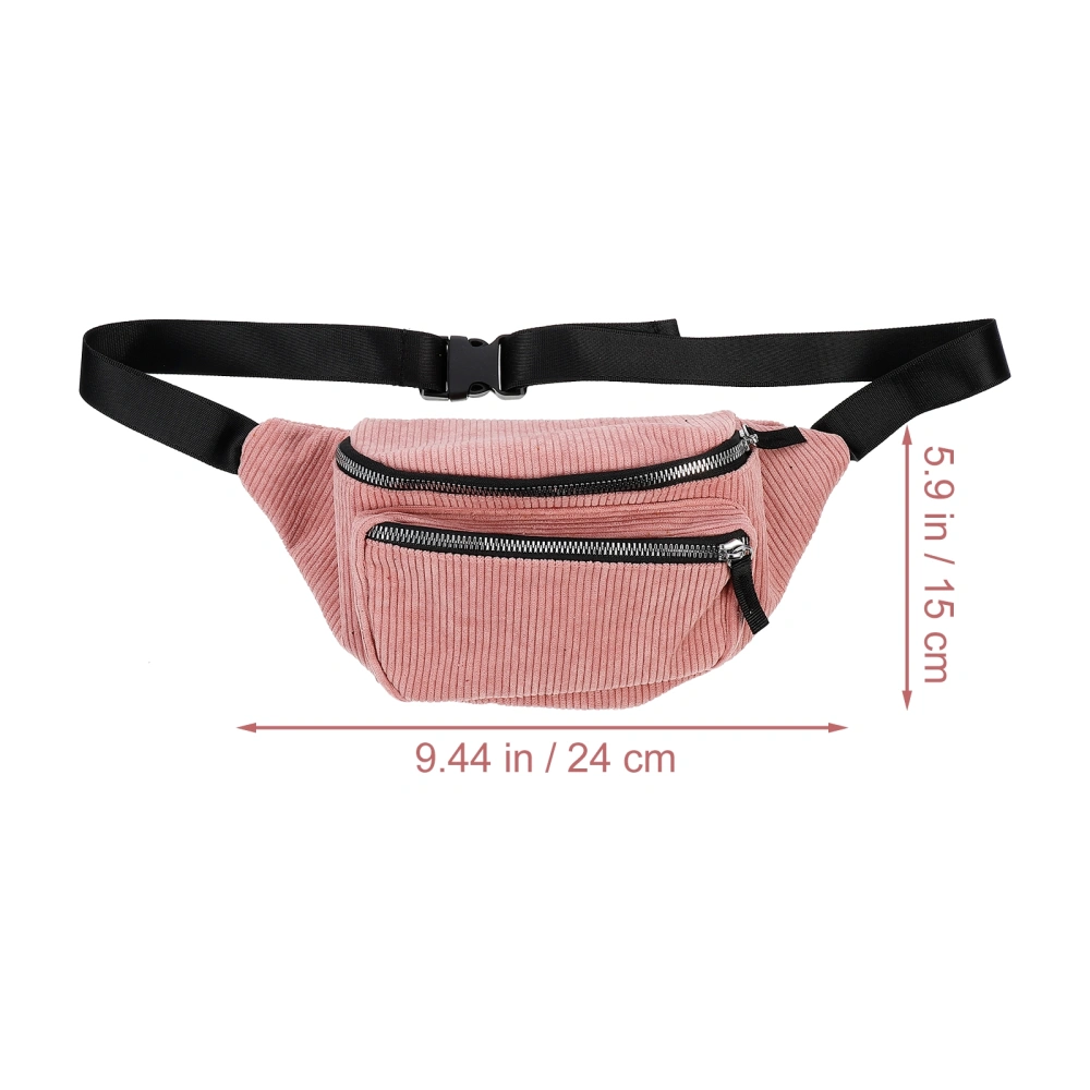 Pink Portable Waist Bag Fashion Stylish Chest Bag Corduroy Pack Lady Crossbody Pouch for Girl Woman