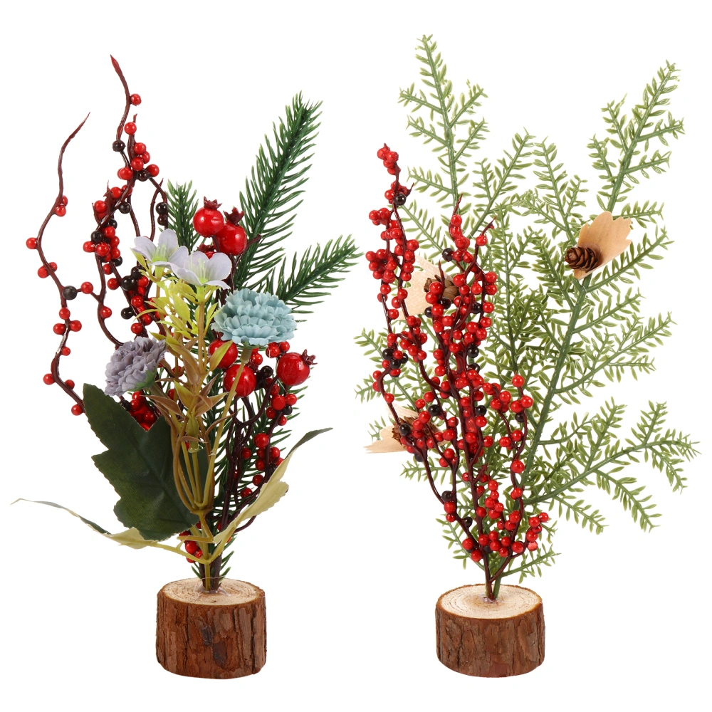 2pcs Festive Desktop Decorations Christmas Tree Ornaments with Berries