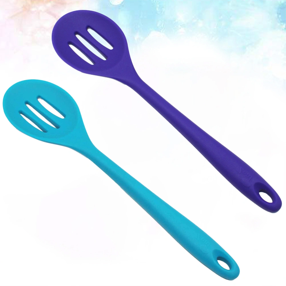 2 Pcs Food Grade Silicone Colander High Temperature Resistance Spoon Silicone Slotted Spoon (Random Color)